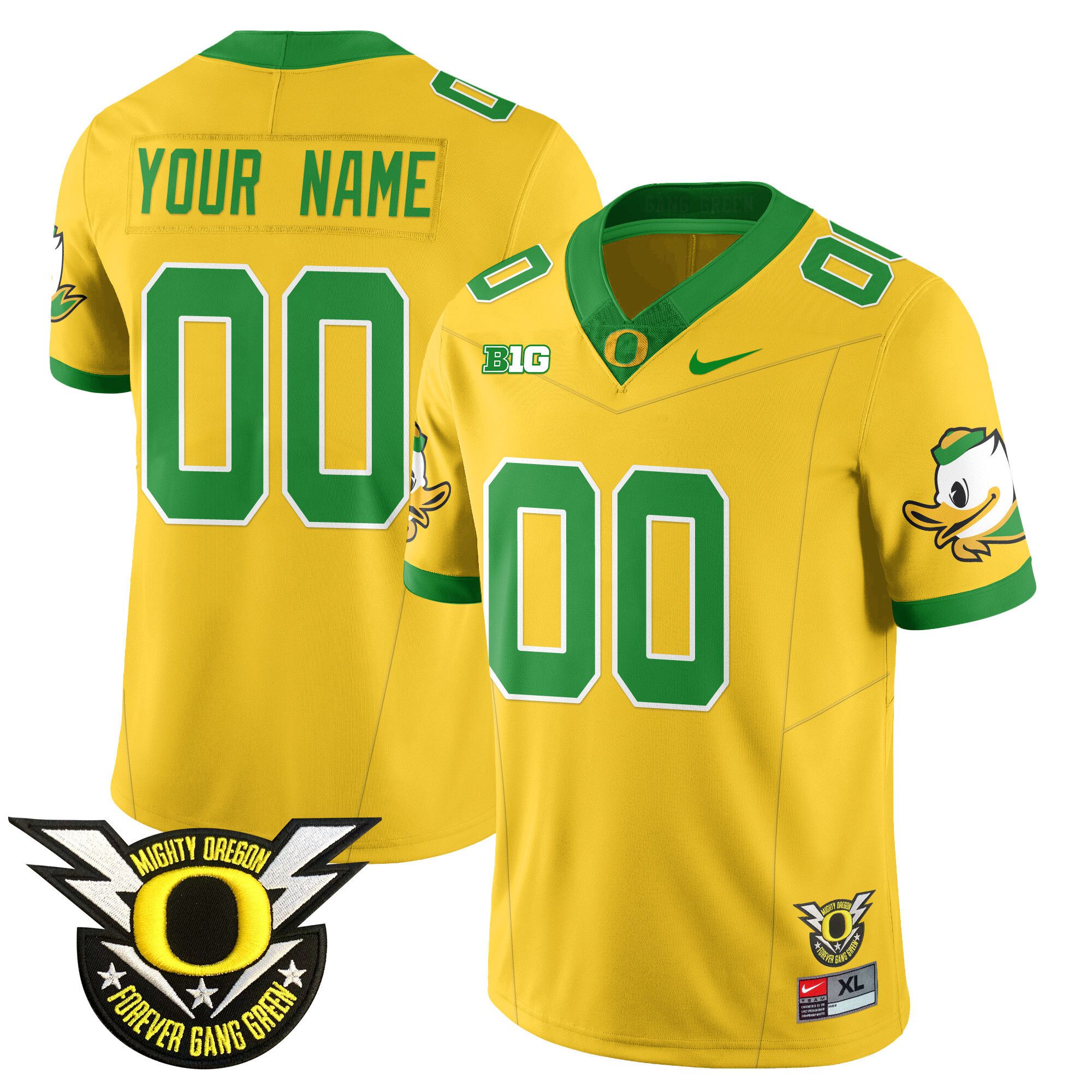 Men Oregon Ducks Yellow 2024 Nike Forever Gang Green & BIG Patch Vapor Limited Custom NCAA Jersey->customized nfl jersey->Custom Jersey